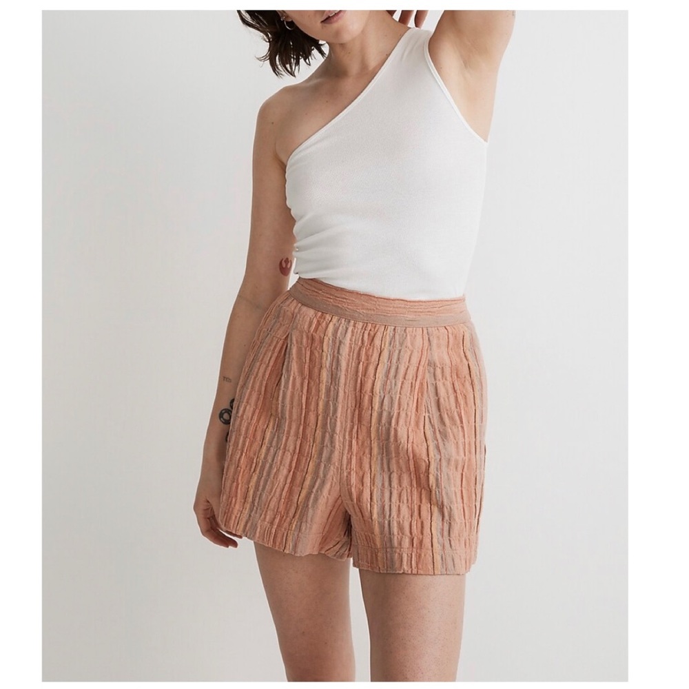 Madewell 2023 Clean Pull-On Cotton Linen Shorts Herringbone Stripe Size Medium